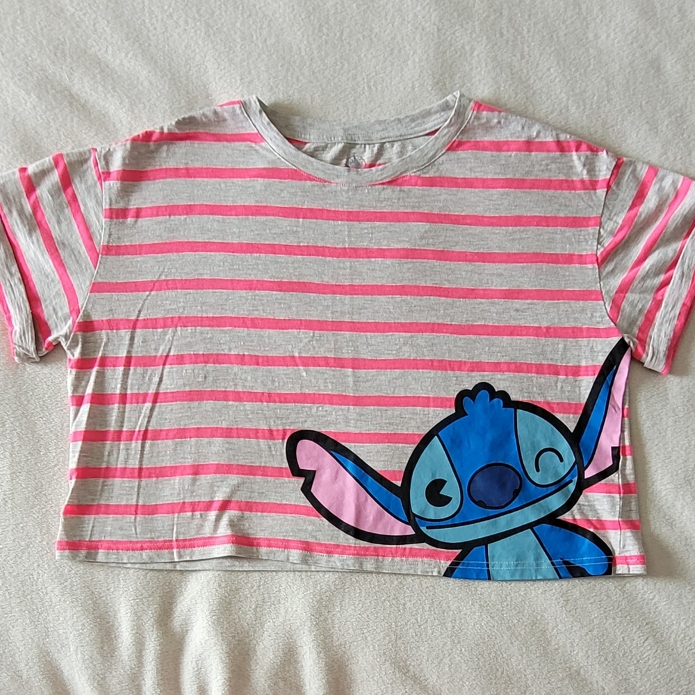 Disney Japan Stitch Crop Top size XL preowned Excellent Condition Grey and Pink
